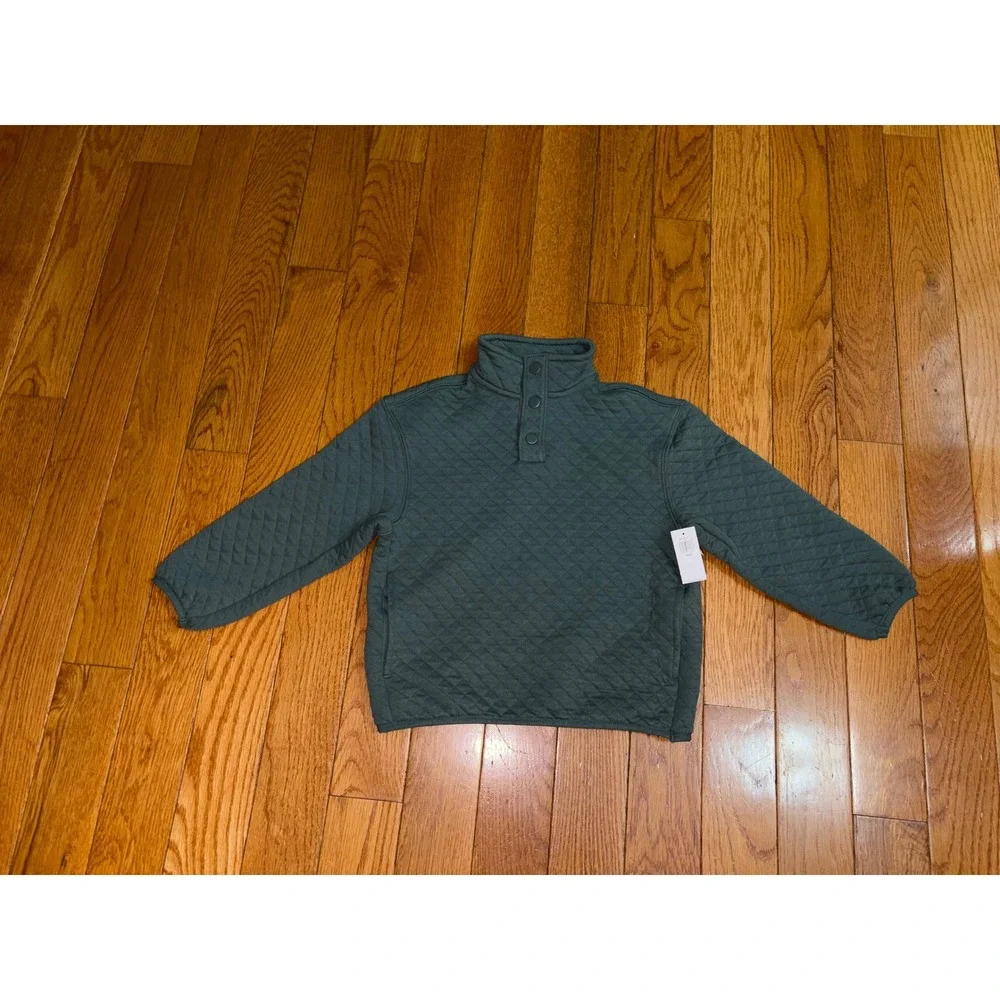 Old Navy Kids XS 5 Quilted Mock Neck Snap Pullover Jacket Dark Green 583297-00-1